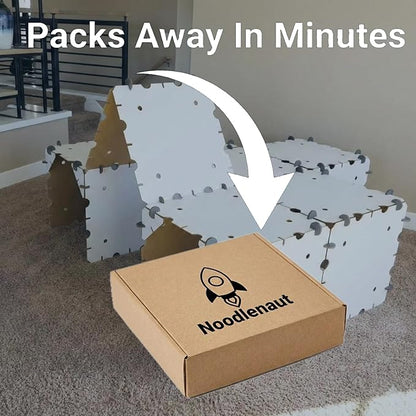 Cardboard Fort Building Kit – Giant Indoor Kids Fort Builder – Create Life Size Castles Tunnels &amp Mazes – Durable White Panels Reusable Connectors &amp Compact Storage Box – STEM Toy Ages 4+