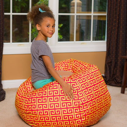 Posh Creations Bean Bag Chair for Kids, Teens, and Adults Includes Removable and Machine Washable Cover, 38in - Large, Pattern Scrolls Red and Yellow