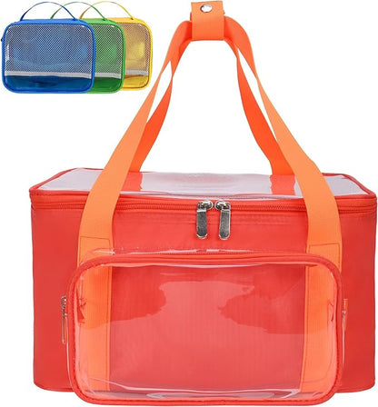 4 Pack Wooden Building Blocks Storage Bags Compatible with Wondertoys 530 Pcs Wooden Logs Set Toy Organizer with Clear PVC Window Mesh Pocket &amp Handles for Wooden Logs Blocks &amp Accessories