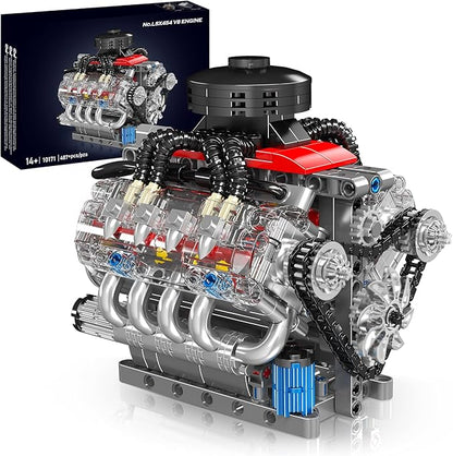 Mini V8 Engine Model Sets - 487 PCS DIY Building Toys Car Motor Kits That Runs - Gift Idea for Adults Boys Girls for Mechanic Engineering Construction
