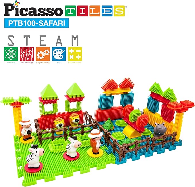 Picasso Toys PTB100 100pcs Hedgehog Block 3D Building Blocks Tiles Safari Theme Set Learning Playset STEM Toy Set Educational Kit Child Brain Development Preschool Kindergarten Toy for Age 3 &amp Up