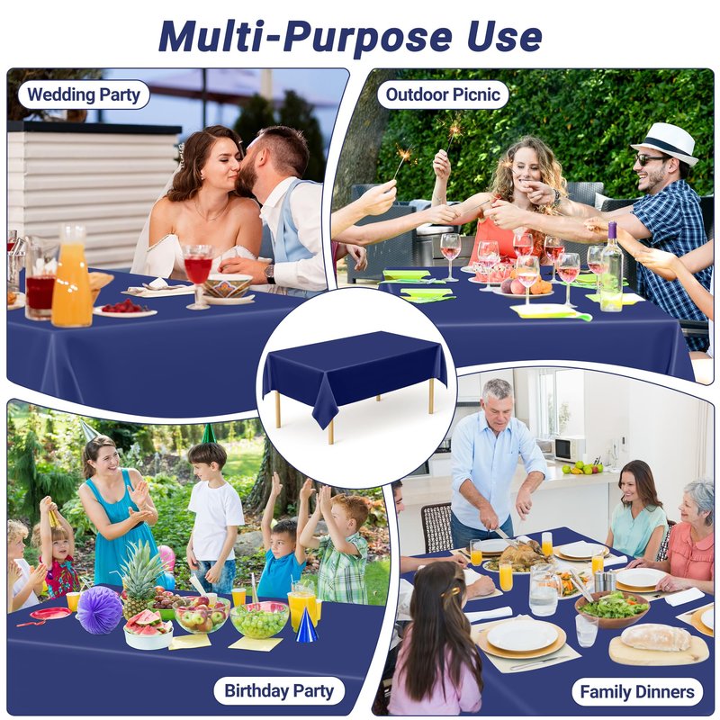 QZYL 2 Pack Navy Blue Tablecloths, 108 x 54 Inches Plastic Table Cloth, Disposable Rectangle Tablecloth Party Tablecover, Waterproof Party Supplies Table Decor for Wedding Picnic Gathering