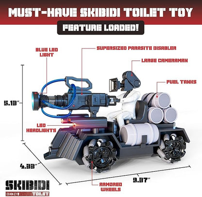 Force1 Officially Licensed Skibidi Toilet Toy Cameraman Figure PDLT Tank RC Truck- Parasite Disabler Tank Remote Control Car Rechargeable RC Car with LED Lights 2.4 GHz Mist Spray Beginner RC Cars