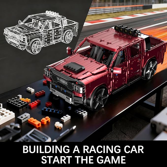 Remote Control Building Kit Off-Road T-Rexs Truck Model Red 1349 Pieces Adult Collectible Display Set 18x12x6.5 Inches14+