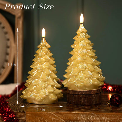 LUSHARBOR Flameless Candles with Remote Timer, 2 Pack Christmas Tree Candles Battery Operated LED Candles Real Wax Holiday Christmas Decoration for Bedroom Party Festival Gift Gold