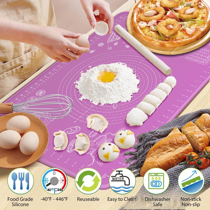 Silicone Baking Mat 32" x 24" Extra Thickness Dough Rolling Mat with Measurements and Edge Heightening, Non-stick Food Grade Silicone Pastry Mat for Pastry, Bread, Cookies, Pizza, Fondant, Pasta