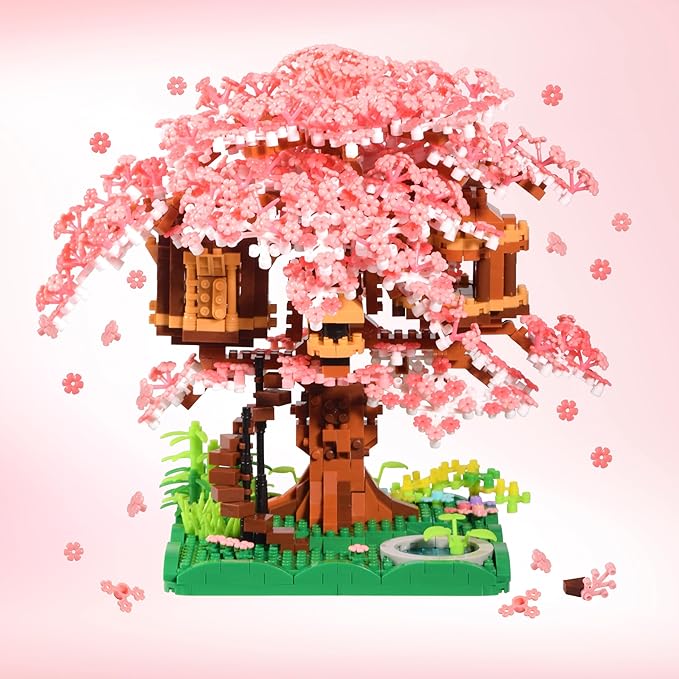 Cherry Blossom Tree Building Block Set Gift for Adults Girls Boys 14+ Cherry Bonsia Treehouse Micro Building Blocks Japanese Sakura Flowers House 2028PCS