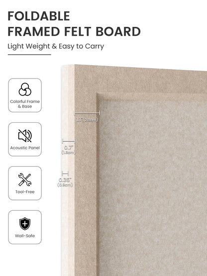 Fluxynara Foldable Cork Board Alternative, Felt Bulletin Board 35.4" x 23.6" Deep Camel Frame with 24 Adhesive Tabs, Pin Board for Home Office, Classroom, Entryway, Kitchen Wall Decor—Oatmeal