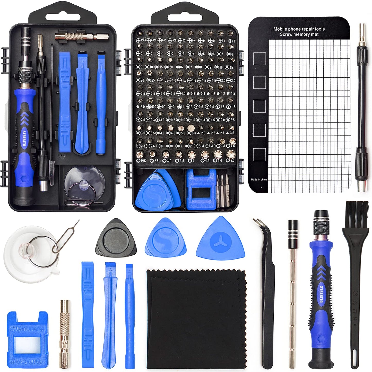 STREBITO Precision Magnetic Screwdriver Set 124-Piece Electronics Tool Kit with 101 Bits, for Computer, Laptop, Cell Phone, PC, MacBook, iPhone, PS4, PS5, Xbox Repair