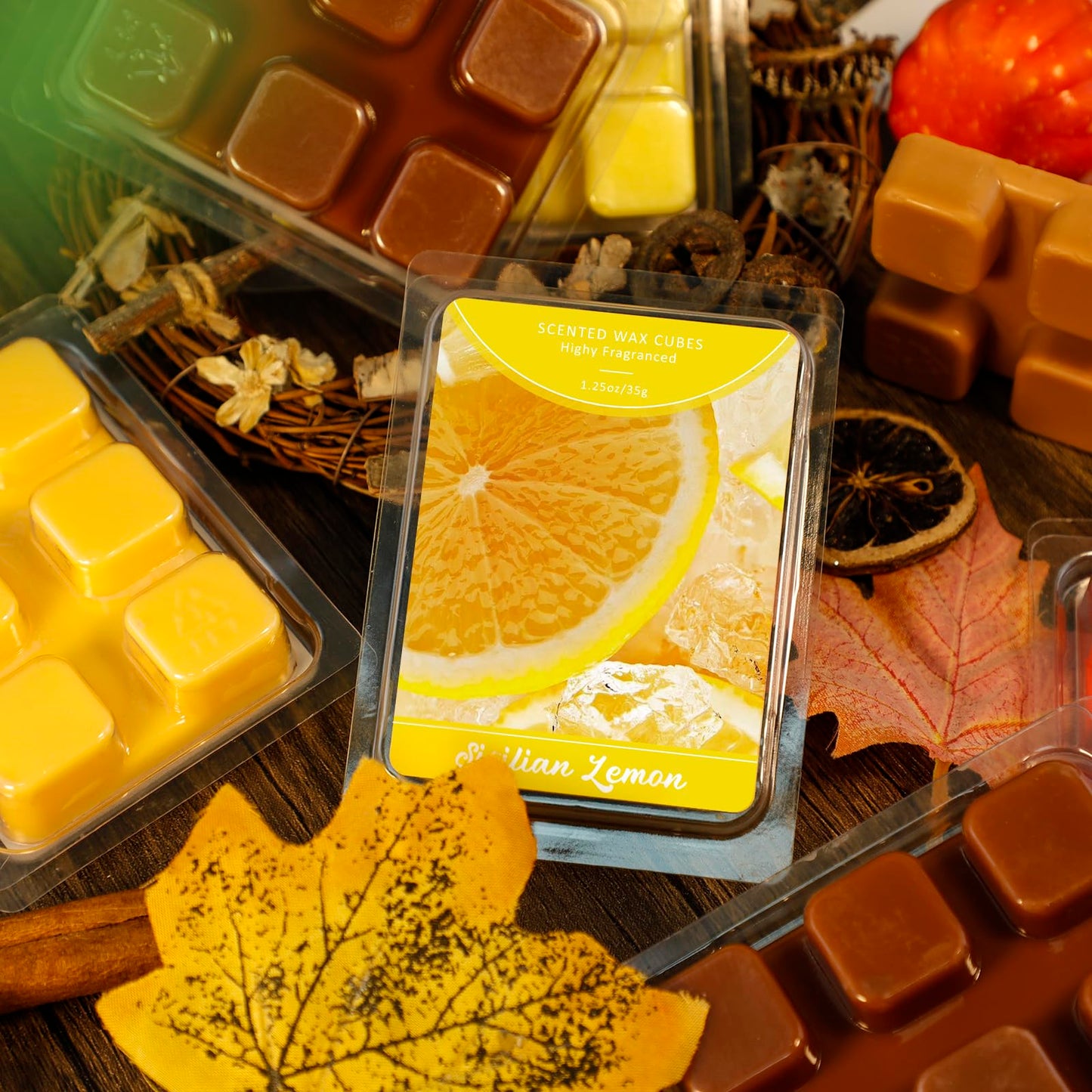 SCENTORINI Wax Melts, Sicilian Lemon Scent, Summer Scented Wax Cubes, Natural Soy Wax Melts for Candle Making, Wax Warmer, Home Decoration, 4-Pack