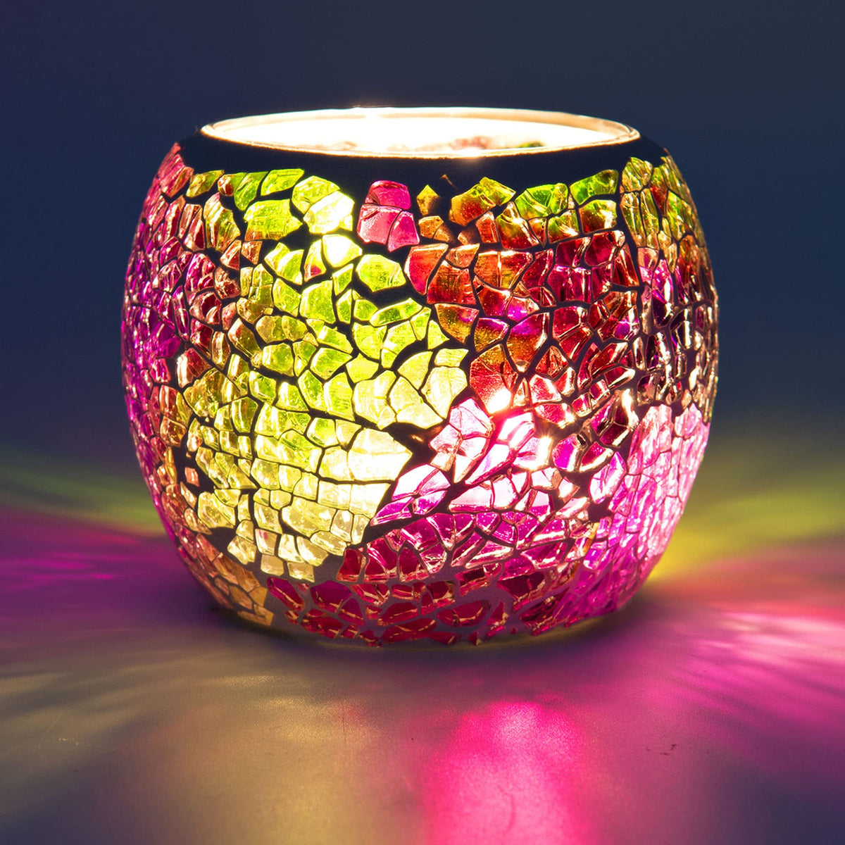 Rancco Glass Votive Candle Holder for Tealight, Romantic Mosaic Cracked Candle Holder, Candle Lamp Aromatherapy Candlescape Bowl for Valentine's Thanksgiving, Christmas Table Centerpiece, Party Decor