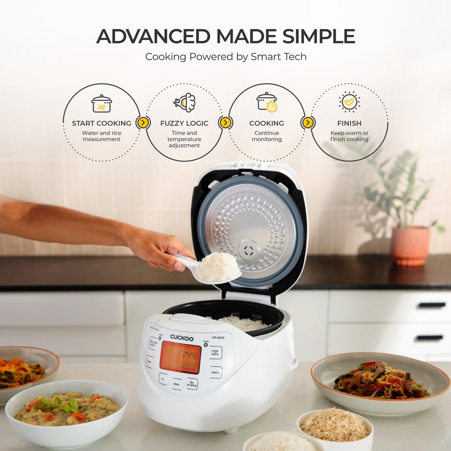 CUCKOO Micom Rice Cooker 6 Cup Uncooked / 12 Cup Cooked, Korean Fuzzy Logic Rice Cooker with Delay Timer & Keep Warm Setting, Versatile Food Steamer with Non-Stick Inner Pot, White (CR-0633F)