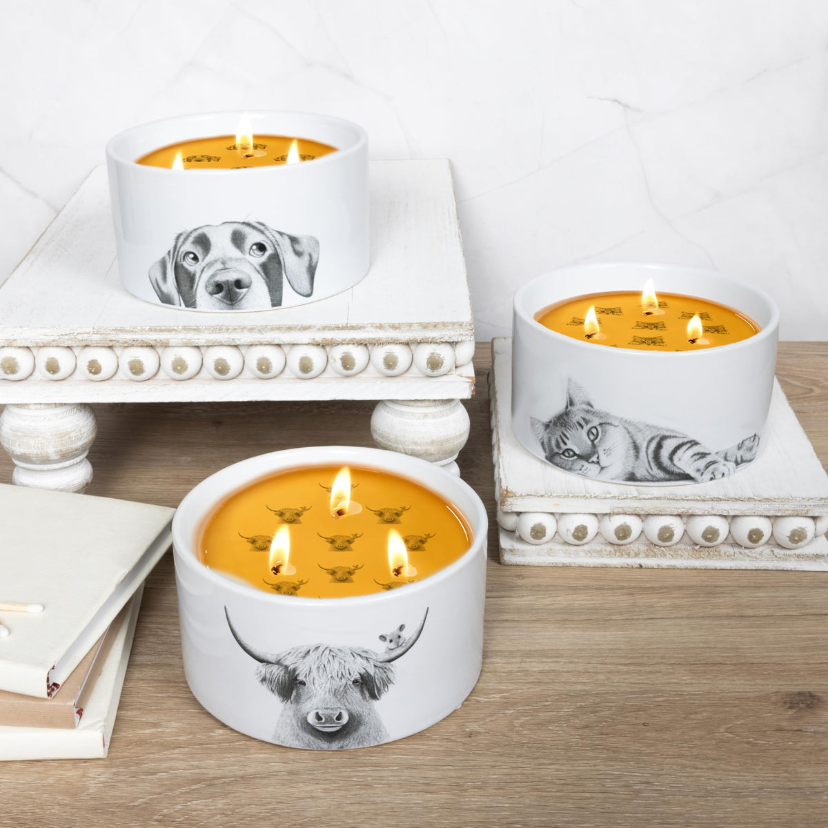 Pavilion Gift Company - Highland Cow - 10 oz Rustic Farmhouse Wax Reveal Hidden Surprise Art Work Jasmine Scented Housewarming Highland Cow Farm Animal Lover Gift