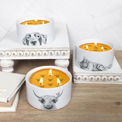 Pavilion Gift Company - Highland Cow - 10 oz Rustic Farmhouse Wax Reveal Hidden Surprise Art Work Jasmine Scented Housewarming Highland Cow Farm Animal Lover Gift