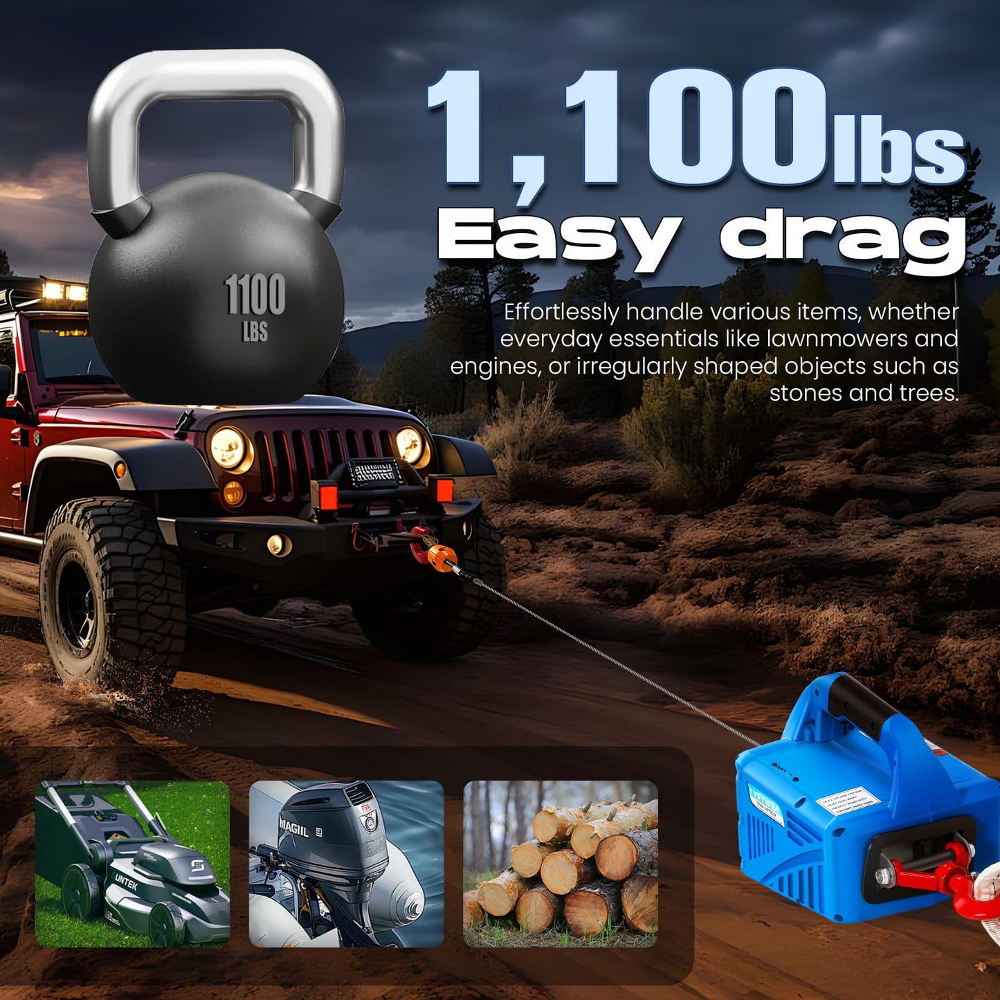 NEWTRY 1100lbs Electric Hoist Winch with Wireless Remote Control 110/120 Volt Portable Power Electric Hoist 16ft/min