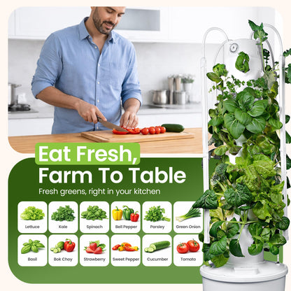 ALTO GARDEN HX Aeroponic Tower | High Capacity Tower | Hydroponics Growing System Kit | Food Grade with 40 Net Pots (with LED Grow Lights)