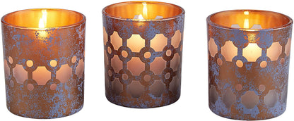 Pavilion - Bronze and Purple Sponge Patterned Frosted Glass Set of 3 Patterned Tealight Candle Holders