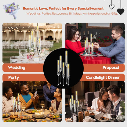 4 Set 5 Arm Acrylic Candle Holder with Candles, Mjkeomo 22.8'' Tall Table Candelabra Centerpiece, Lightweight Candelabra with Lampshades for Fireplace Mantel, Wedding, Housewarming Gift