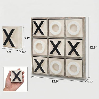 JEVERGN 12.6 Large Wooden Tic Tac Toe Game Rustic Coffee Table Game Wood Farmhouse Tic Tac Toe Board Game Decor Family Games for Adult &amp Kids Washed Brown