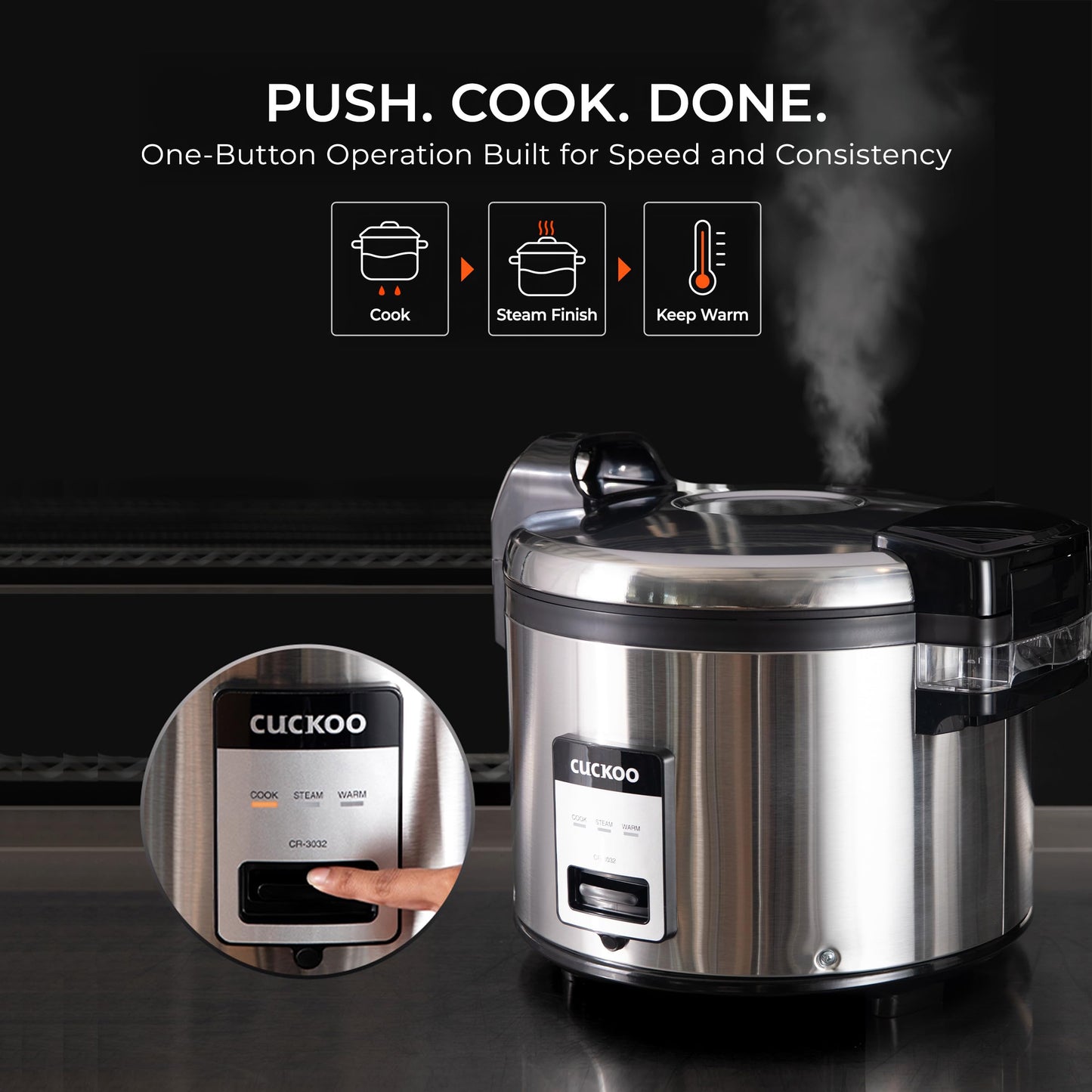 CUCKOO Commercial Rice Cooker & Warmer, Extra Large Rice Cooker 30-Cup Uncooked / 60-Cup Cooked, Professional Industrial Grain Cooker with Large Capacity, Easy One-Touch Operation, Silver (CR-3032)