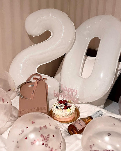 White Number Balloon 40 Inch, Translucent 0 Number Balloons, 10 20 30 40 50 Numbers Balloon Birthday Decorations, White Party Supplies for Women Men