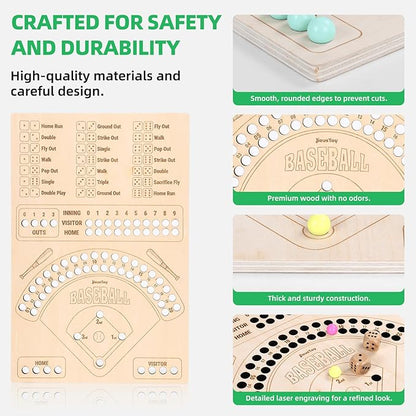 Baseball Board Game Wooden Baseball Dice Game with Marbles Baseball Travel Game and Indoor Table Game for Camping Family Gatherings Baseball Gift for Teens Adults (Natural Style)