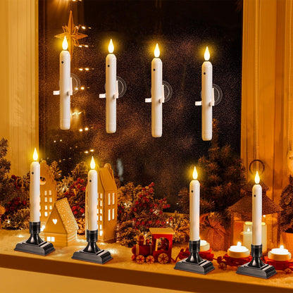 Yungyan 12 Sets Window Candles with Sensor Dusk to Dawn Christmas Window Lights with Suction Cups Battery Operated LED Candlesticks Bulk Flameless Taper Candles for Xmas Holiday Decor (Classic Style)