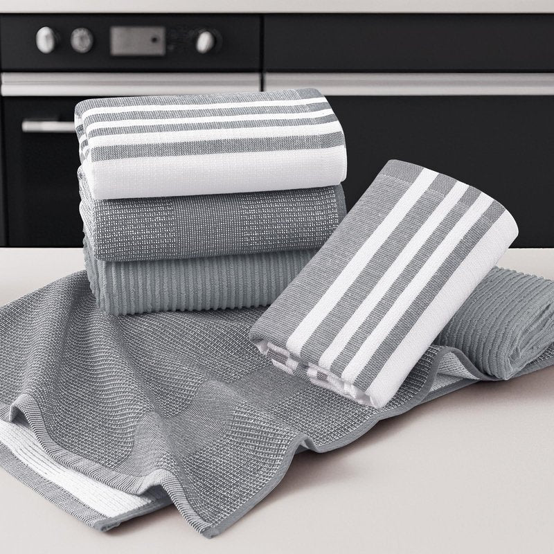 Homaxy Premium Kitchen Towels(18”x 28”, 6 Pack), Large Cotton 380 GSM Kitchen Hand Towels, Soft and Absorbent Terry Dish Towels, Multipurpose Tea Towel Set with Hanging Loop, Grey