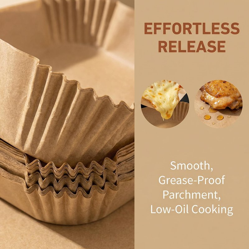 Air Fryer Paper Liners,100PCS Natural Parchment Paper for Air Fryer,Oil-proof Water-proof, Food Grade Parchment for AirFryer, Steamer, Microwave Etc (square 6.3 inch)