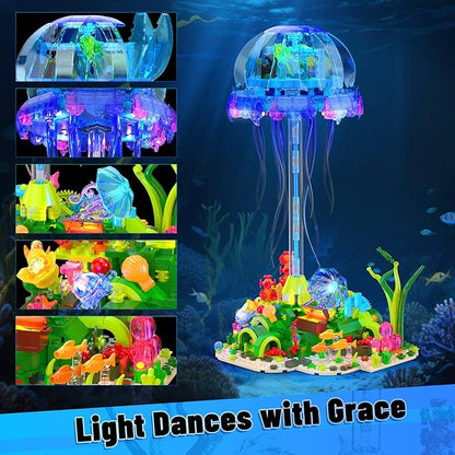 JMBricklayer Jellyfish Building Set with LED Lights Ocean Animal Collection Toy Floating Jellyfish Lamp Sea Creature Display for Adults Home &amp Office Decor Creative Gifts for Boys Girls 14+