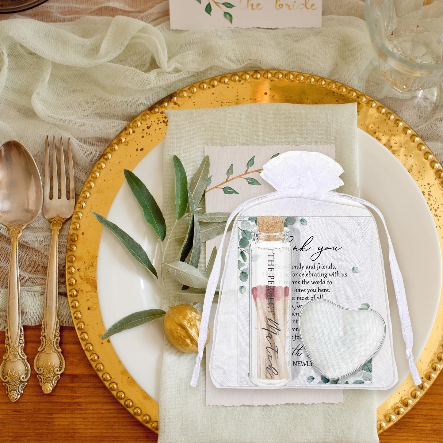 Wovnet 100 Sets Wedding Party Favors for Guests Bulk Including Mini Heart Shaped Candles and Empty Matches Jars with Cork Top Thank You Cards and Organza Bags for Wedding Bridal Shower Party Souvenir