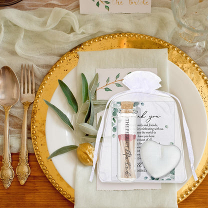 Wovnet 100 Sets Wedding Party Favors for Guests Bulk Including Mini Heart Shaped Candles and Empty Matches Jars with Cork Top Thank You Cards and Organza Bags for Wedding Bridal Shower Party Souvenir