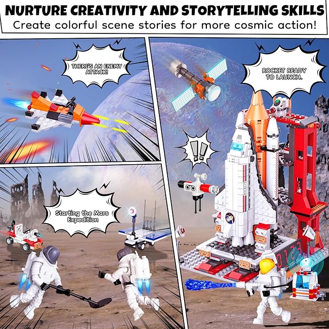 Space Exploration Shuttle Toys for 6 7 8 9 10 11 12 Year Old Kids Girls Boys 12-in-1 STEM Projects Rocket Building Toy Kit with 3 Astronauts Airplane Rocket Set Gift idea for Ages 6 + 885 Pcs