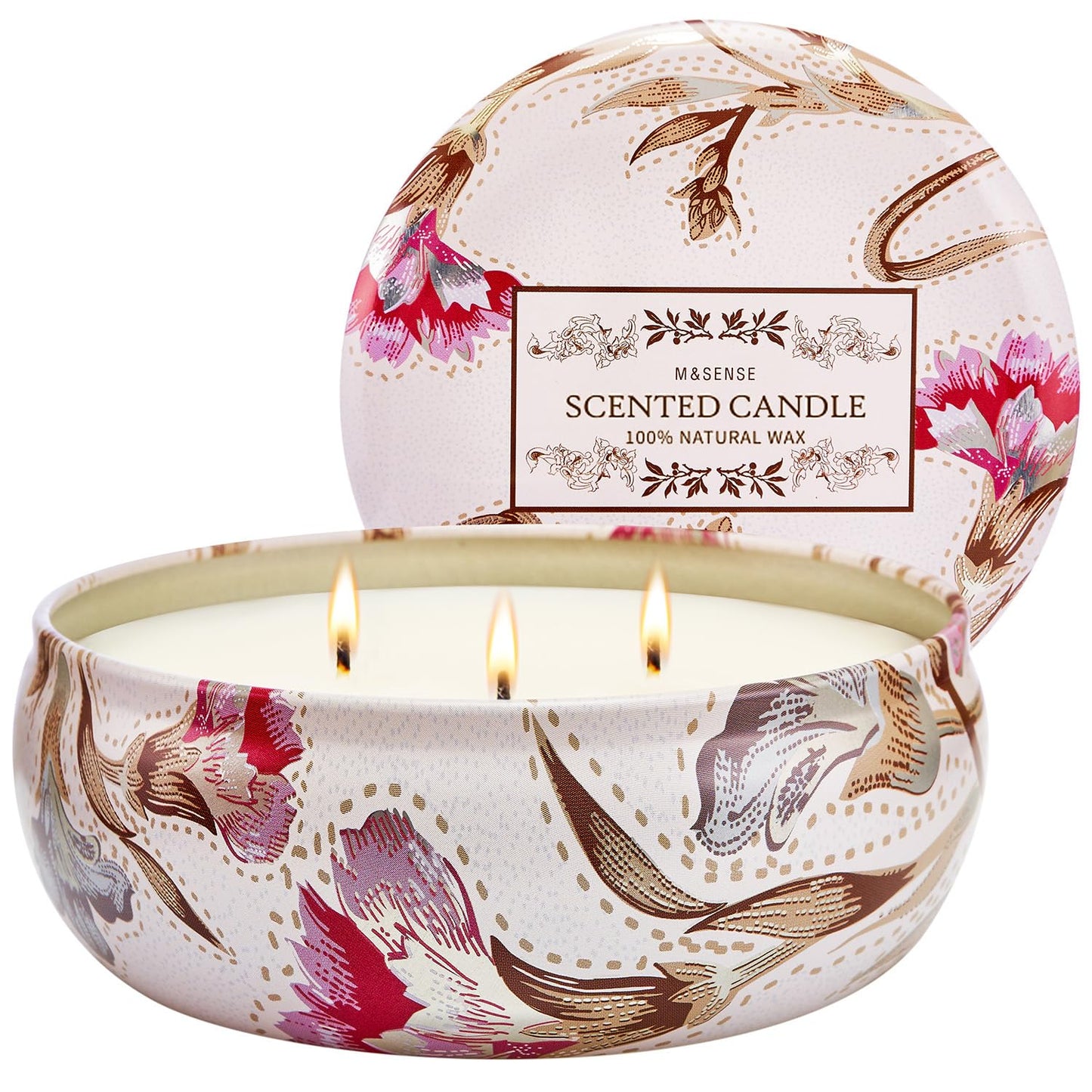 M&SENSE Soy Candle Mimosa Rose Scented 12oz Over 40 Hours Burn Time, 3-Wick Natural Aromatherapy Candle Highly Scented & Long Lasting, Home Fragrance Gift for Women Men