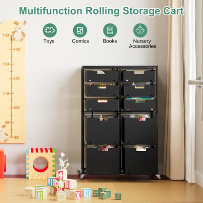 EasyPAG Rolling Storage Cart With 10 Drawers, Metal Craft Organizers And Storage Cart With Wood Tabletop, 30 Lbs Capacity Per Drawer For Home Office Classroom And Dorm, Black