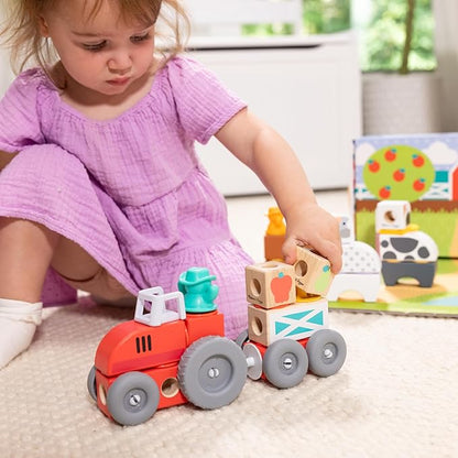 Melissa &amp Doug Blockables™ Farm and Farm Friends 2-Pack Bundle Connectable Wooden Building Blocks Preschool Play Set Toy