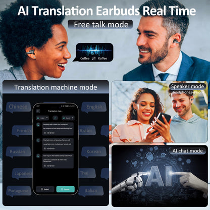 IAMJOY AI Language Translation Earbuds Real Time, Language Translator Earbuds Open Ear Clip-On Design, 163 Language & Accents Two-Way Translator Device with APP for Travel Learning Business, Black