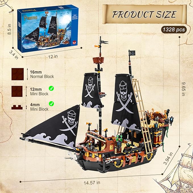 1328 Piece Pirate Ship Mini Building Kit Creative Blocks of The Caribbean Adventure Construction Kits Perfect Bricks Gift for Teens Not Compatible with Major Brands