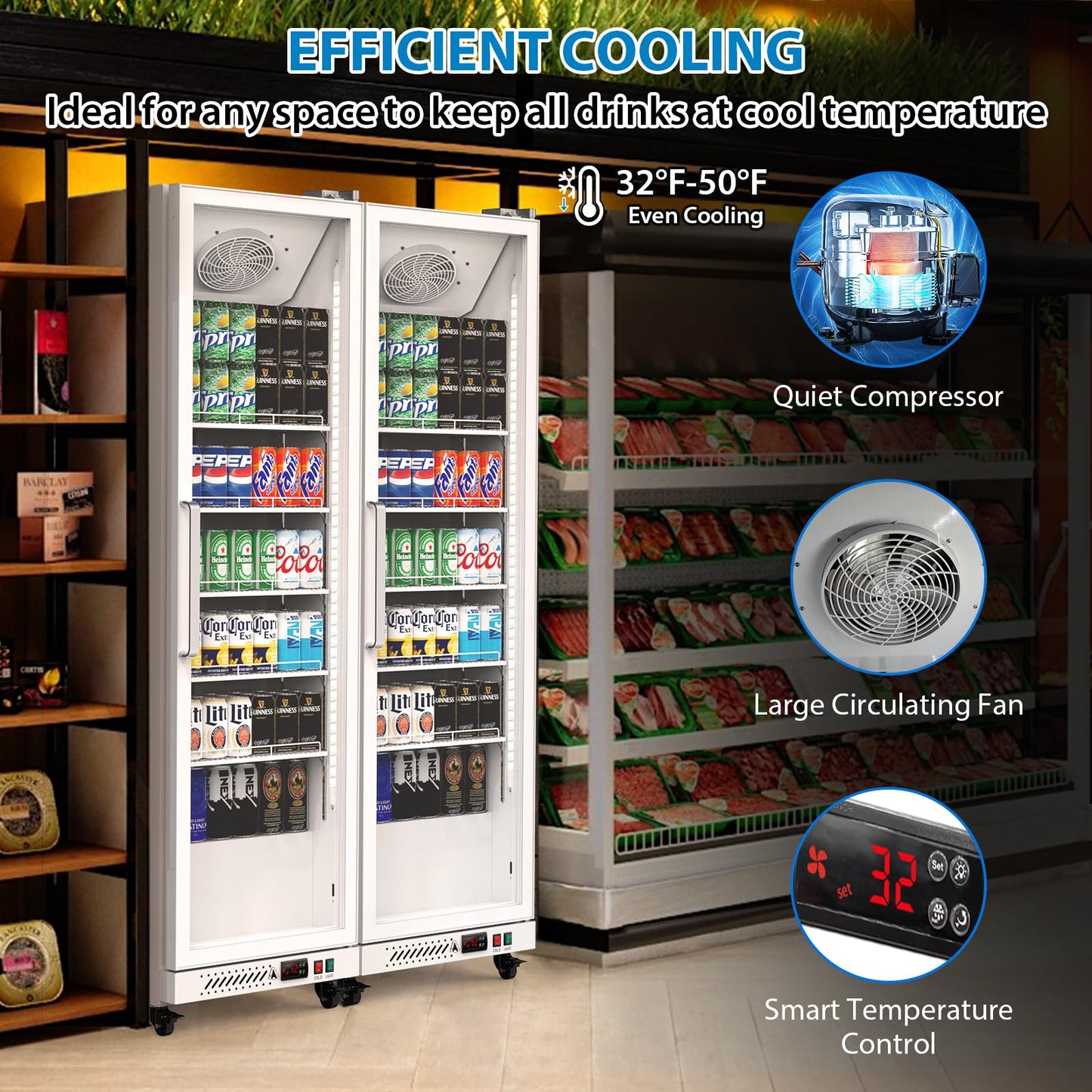 PeakPursuit Commercial Display Refrigerator, 12.4 Cu.Ft. Beverage Refrigerator Glass Door Beverage Cooler, Upright Merchandiser Cooler Display Fridge With LED Light and Adjustable Shelves