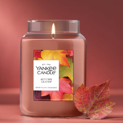 Yankee Candle Autumn Leaves, Scented Candle, 22oz Large Jar, Up to 150 Hour Burn Time, Giftable