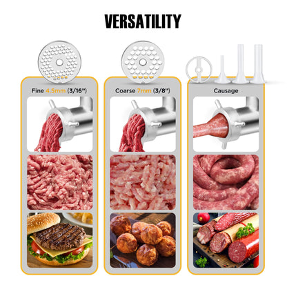 TOOGOOD #22 Commercial Meat Grinder, Heavy Duty Electric Meat Grinder Stainless Steel, 1 HP 1100W Sausage Stuffer with 4.5mm/10mm Grinding Plates, Sausage Tubes & Meat Stomper