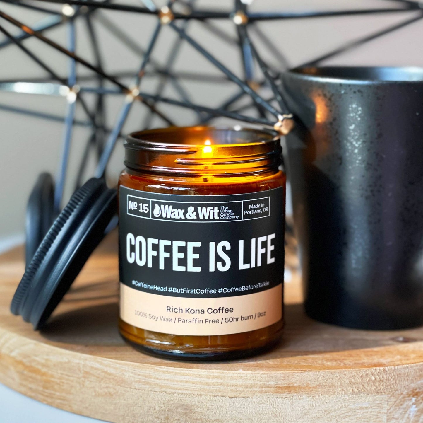 Wax & Wit Funny Soy Coffee Candle Gift for Women - Humorous, Aromatherapy Soy Wax Candle, Ideal for Housewarming, Coworker, Birthday – Rich Kona Coffee - 9oz
