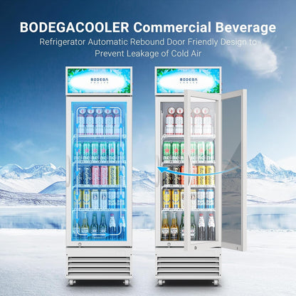 BODEGA BODEGACOOLER Commercial Beverage Refrigerator with Glass Door,12.5 Cu.Ft Drink Refrigerator,Upright Large Display Merchandiser Beverage Bar Cooler Hold Beer,Soda Drinks,Wine with LED Light Box
