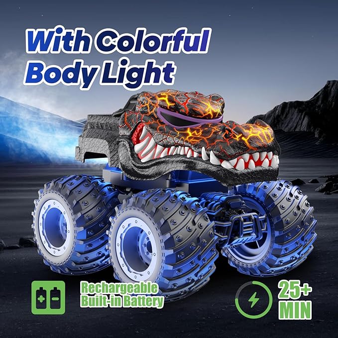 Remote Control Monster Car 2.4GHz RC Crocodile Monster Truck Toys for 3 4 5 6 7 8 Years Old Boys Kids All Terrain RC Truck Off Road with Spray Light Rechargeable Battery Christmas Birthday Gifts