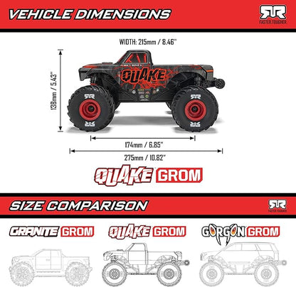 ARRMA RC Truck 1/16 Quake GROM 4X4 RTR Brushed Monster Truck (Battery &amp Charger Included) Red ARA2137T1