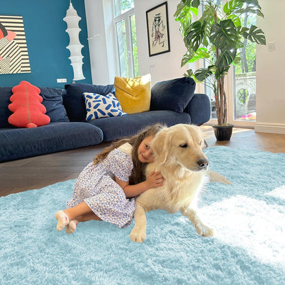 OLANLY Area Rug - Soft Fluffy Shaggy Design | Machine Washable 4x5.9 ft | Light Blue for Living Room & Bedroom