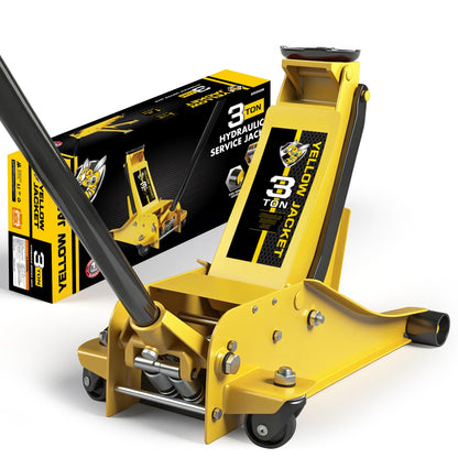YELLOW JACKET 3 Ton Hydraulic Floor Jack Dual Pump for Quickly Car Lift, Low Profile Service Jack, 6600 lb Capacity