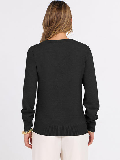 ANRABESS Womens Long Sleeve V Neck Sweaters 2025 Fall Casual Classic Soft Loose Fit Basic Pullover Jumper Top