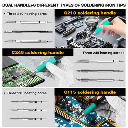 SUGON A9 210/245/115 Precision Soldering Stations, 120W Digital Soldering Iron Kit, with 210/245/115 Soldering Iron Tips and 3 Helping Hands, 212℉-842℉, ℃/℉, 3 Temperature Storage, Sleep mode