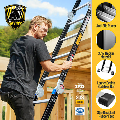 Bryner 7 in 1 Multi-Purpose Ladder Aluminium 14Ft Folding Adjustable Telescoping Step Extension Ladder Meet SGS EN 131 Standard Heavy Duty 330lbs (14Ft)